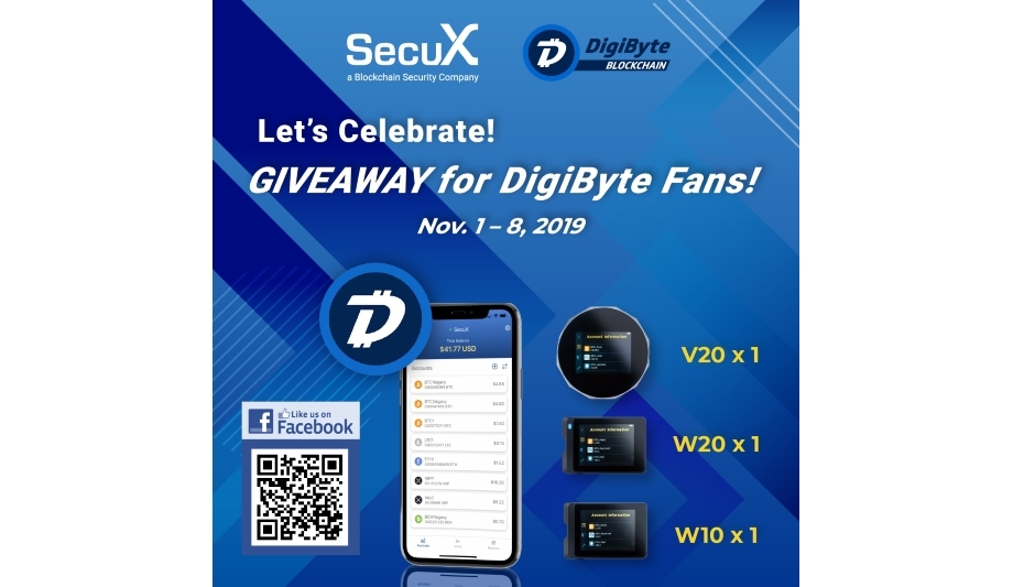 SecuX Announces Crypto Hardware Wallets V20, W20 And W10 Support DigiByte (DGB)