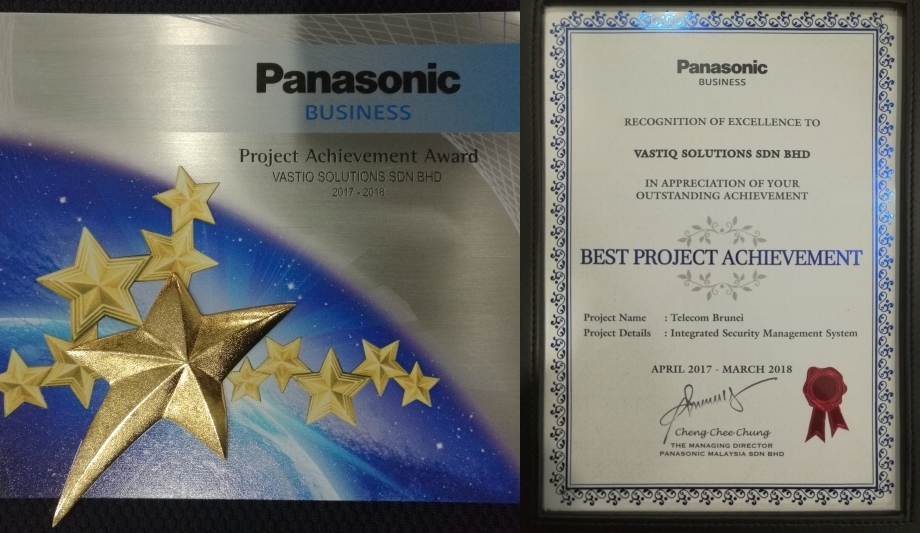 Vastiq Solutions Receives Panasonic's Best Project Achievement Award For Security Integration Project