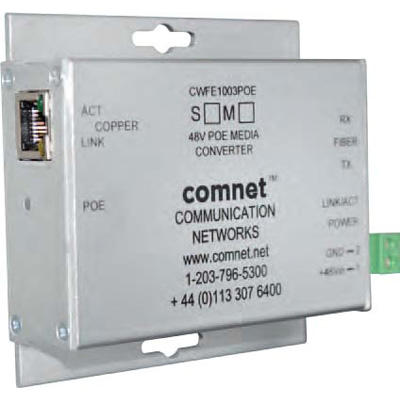 Comnet CWFE100(X)POE/ - 10/100 Mbps Ethernet 2 Port Media Converter Electrical To ST/SC/SFP* Optical With PoE+