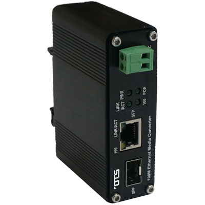 OT Systems ET111PpH-S-DR Hardened 100Base-TX (PoE+) To 100Base-FX SFP Ethernet Media Converter