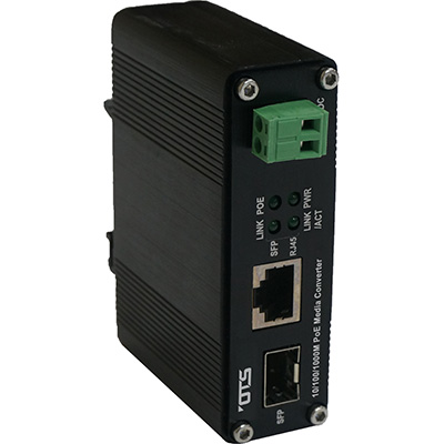 OT Systems ET1212PpH-S-DR Hardened 10/100/1000Base-TX (PoE+) To 1000Base-FX SFP Ethernet Media Converter
